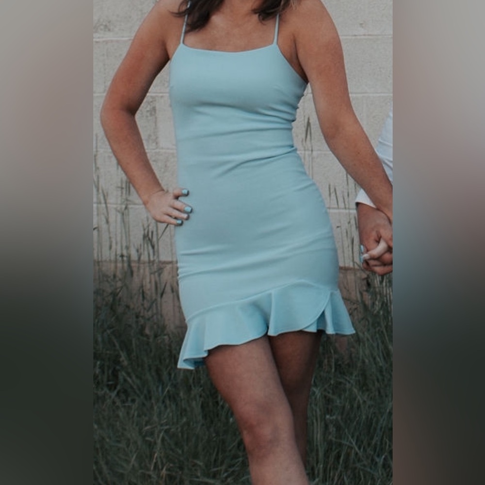 Light Blue Ruffle Hem Dress